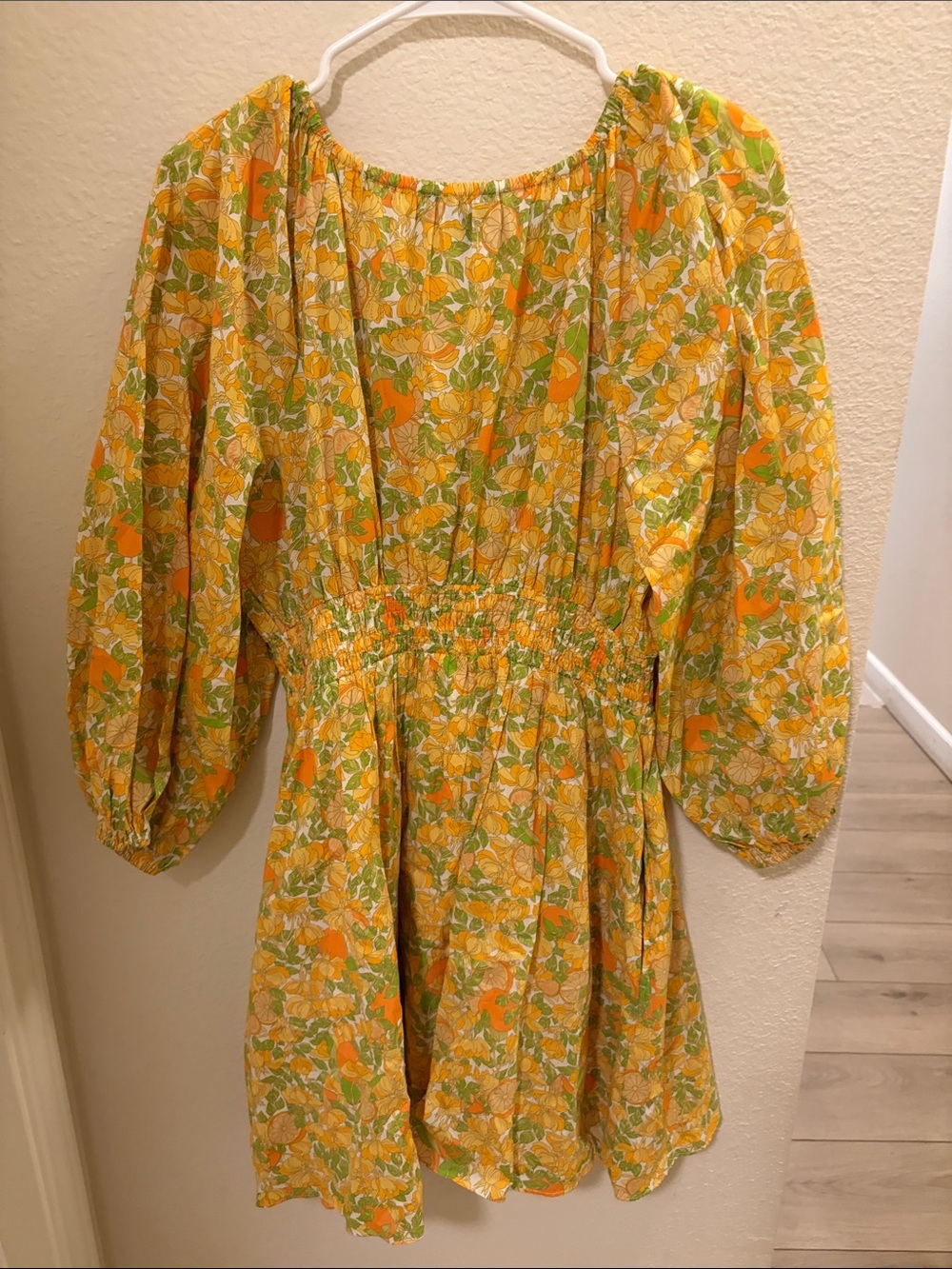 J. Crew Yellow Floral V-Neck Smocked Waist Mini Dress - Picture 6 of 8